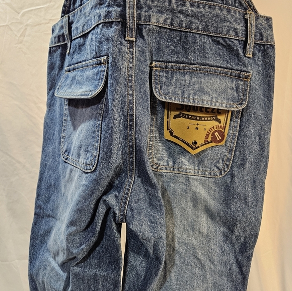 Women’s Stephen Hardy Squeeze Blue Denim Overalls Medium Stone Sandblast 7/8 NWT - Picture 7 of 8